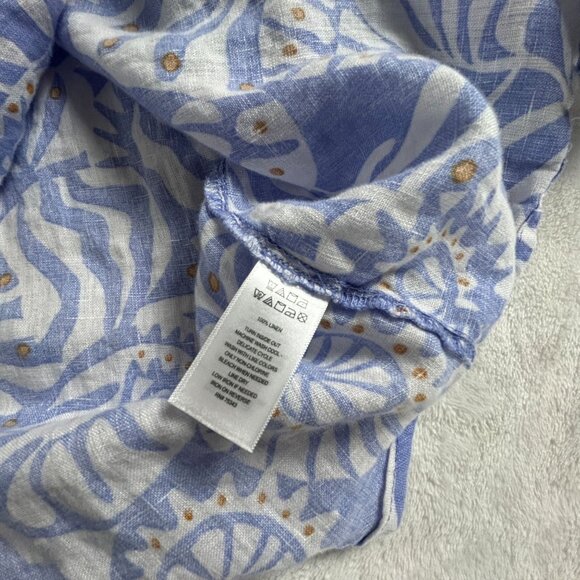 Nicole Miller Womens Linen Button Down Shirt XL Roll-Tab Sleeve Blue Leaf Print - Picture 4 of 7